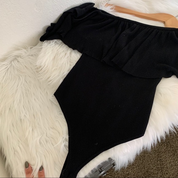 Rehab Black Ribbed Bodysuit Off The Should… - Picture 4 of 7